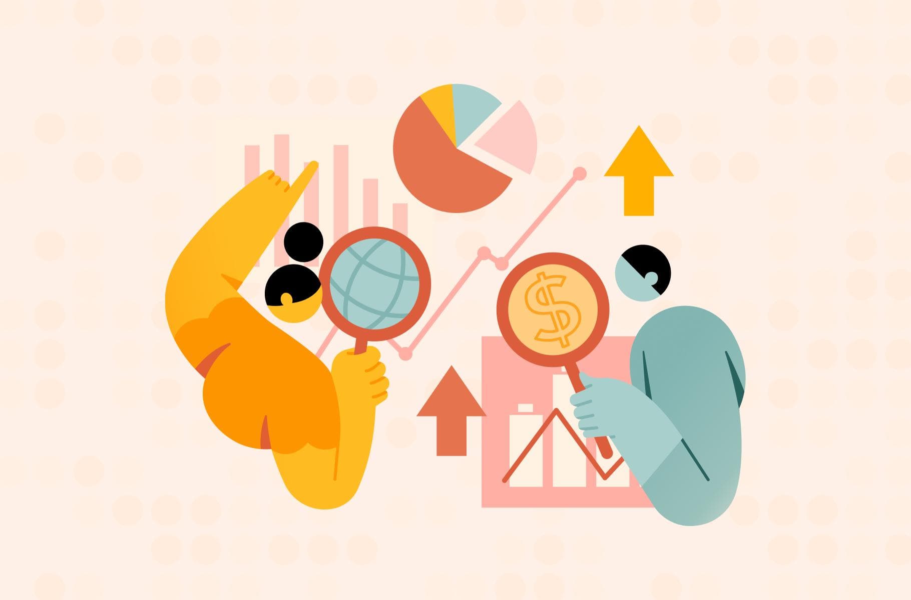 Abstract illustration of eCommerce data analysis with charts and financial symbols