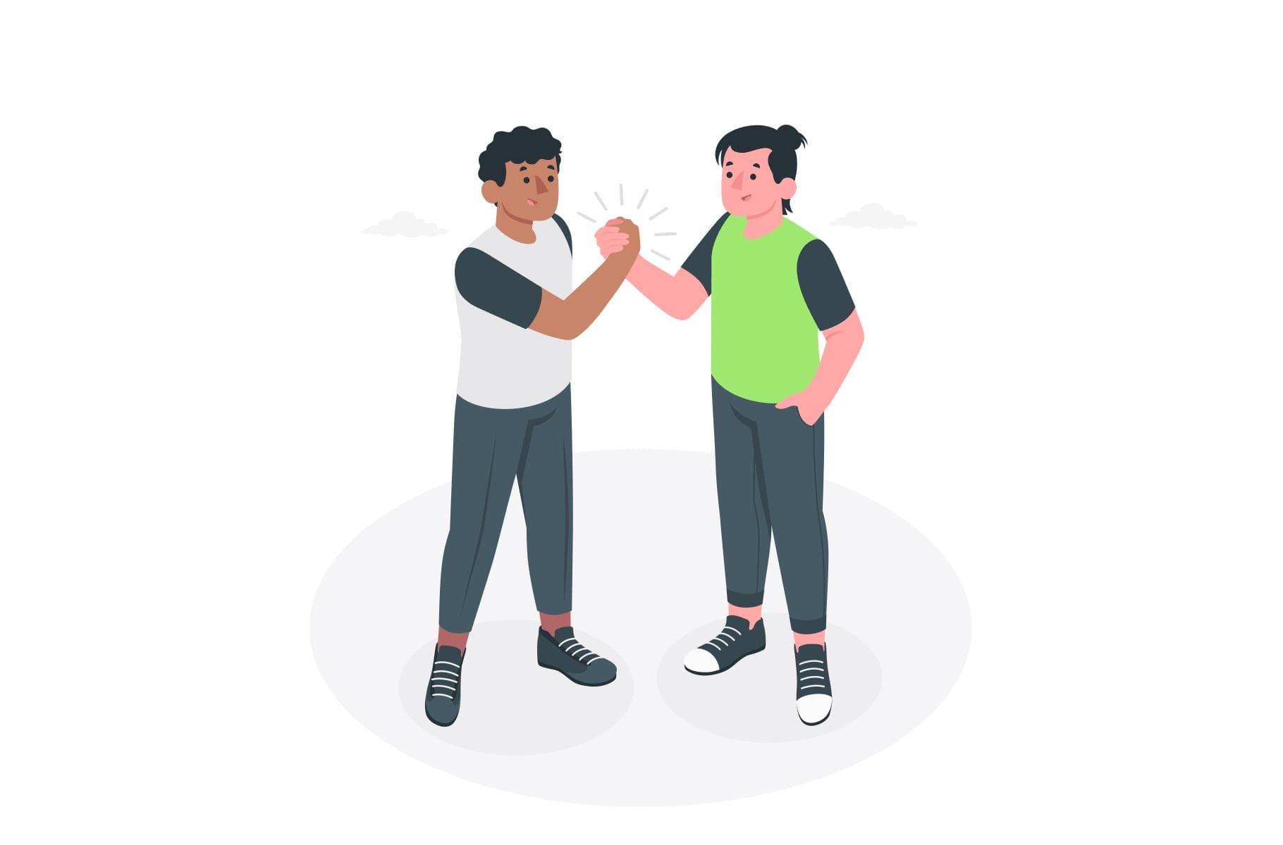 Illustration of two people shaking hands, symbolizing partnership or co-founders building a team