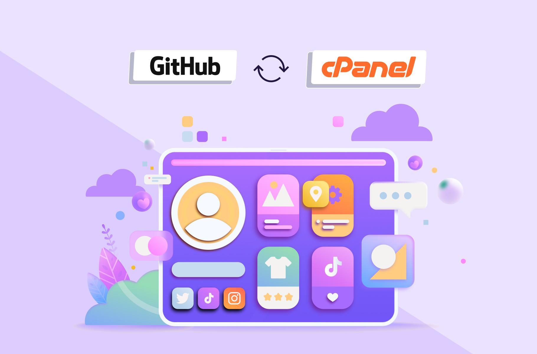 Illustration showing GitHub and cPanel integration, symbolizing automated deployment for web applications