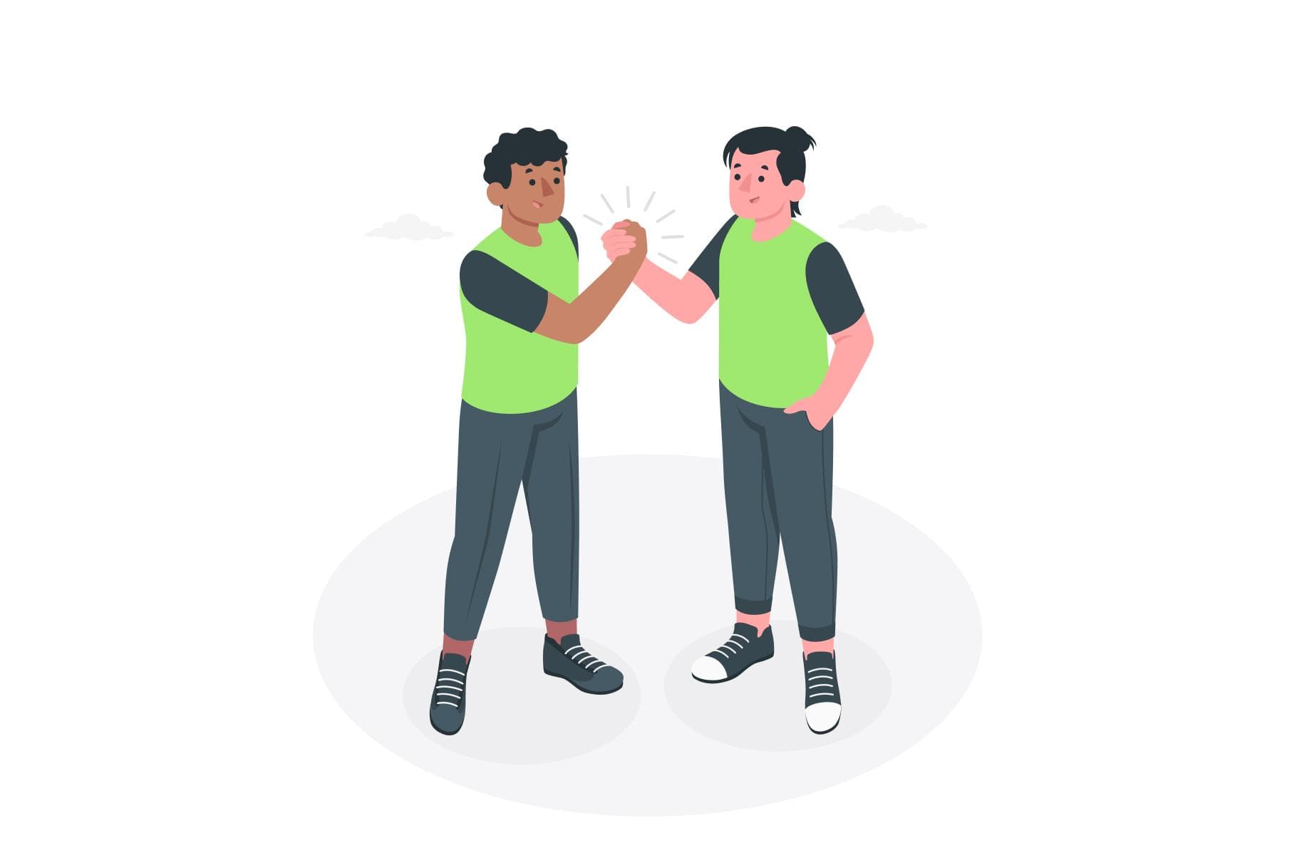 Illustration of two people shaking hands, symbolizing partnership and choosing a co-founder